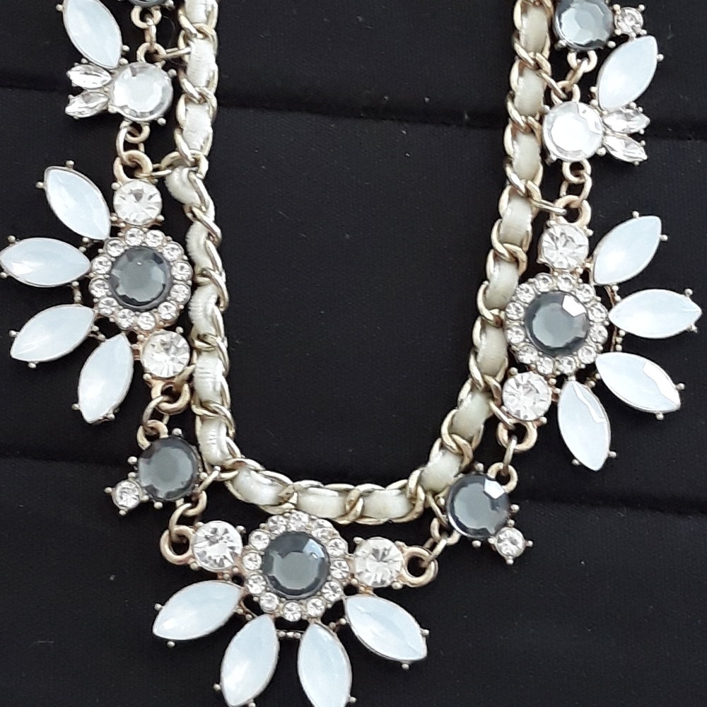 LC Lauren Conrad Statement Rhinestone Bib Necklace - Half Flower Necklace